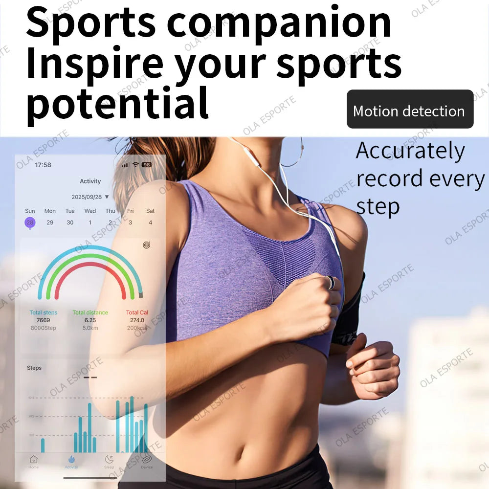 Ola Esporte Smart Ring LED Display Heart Rate Blood Oxygen