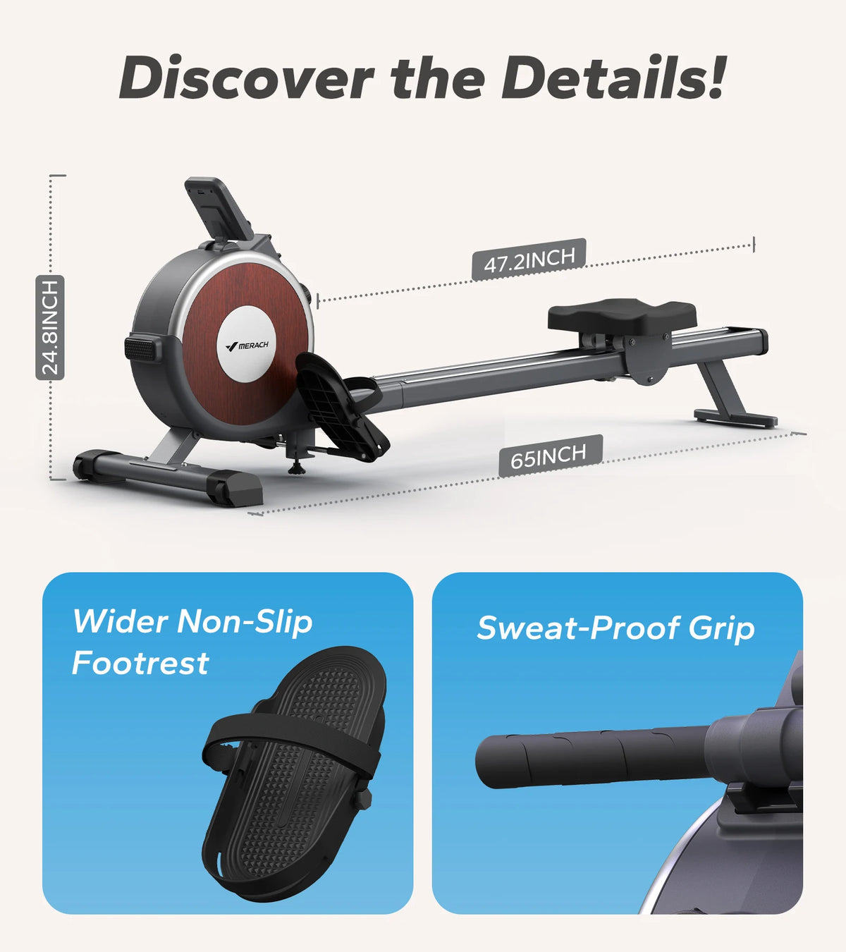 MERACH Magnetic Rowing Machine With Quiet Resistance And Bluetooth