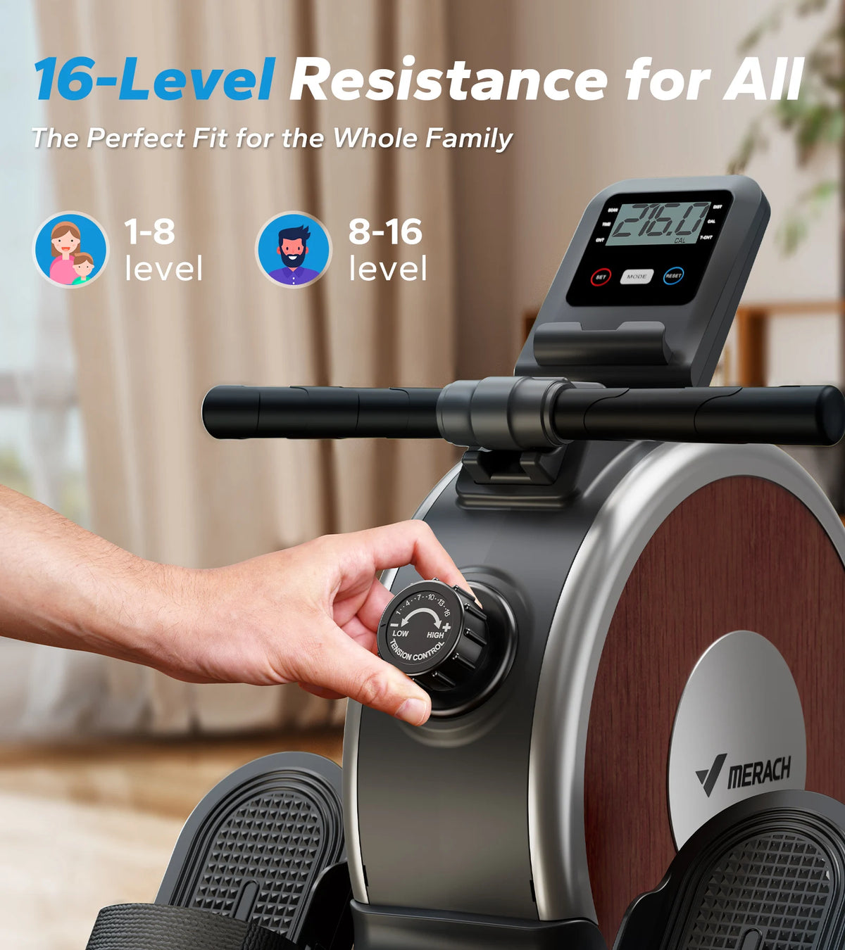 MERACH Magnetic Rowing Machine With Quiet Resistance And Bluetooth