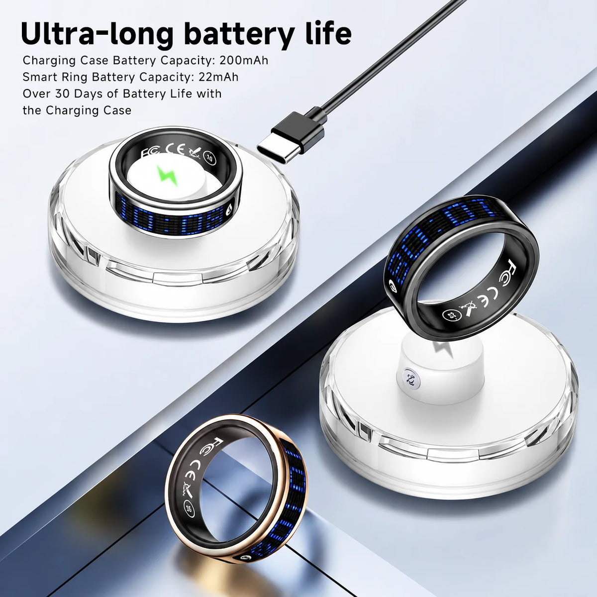 Ola Esporte Smart Ring LED Display Heart Rate Blood Oxygen