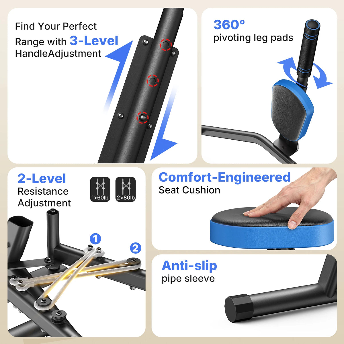 Merach Hip Abductor Machine Adjustable Resistance Glute Trainer With Bands