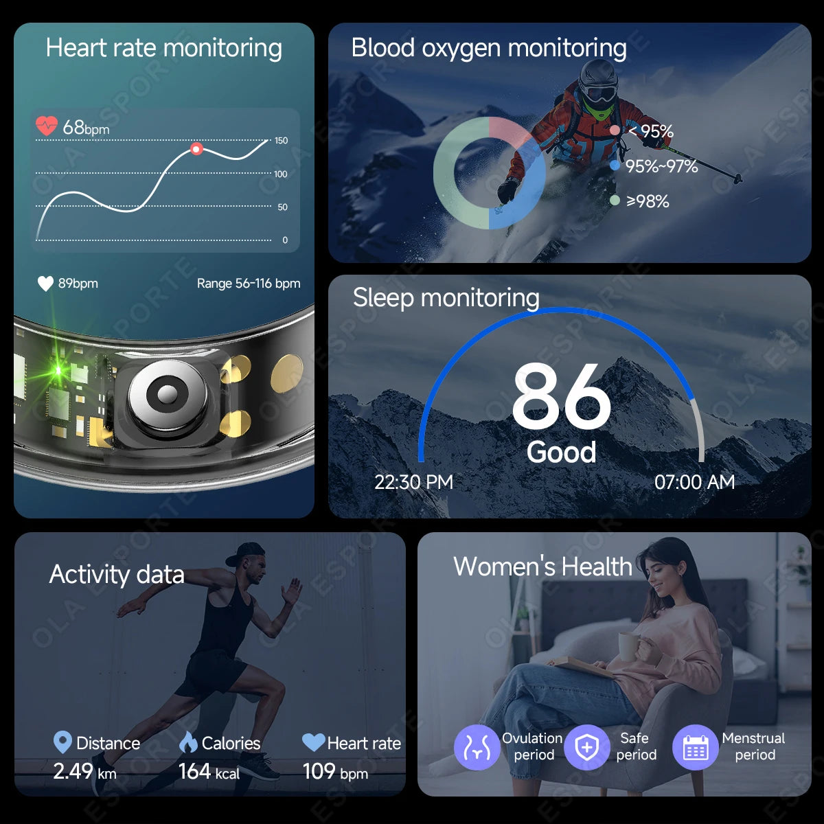 Ola Esporte Smart Ring Health Tracker Heart Rate And Sleep Monitoring