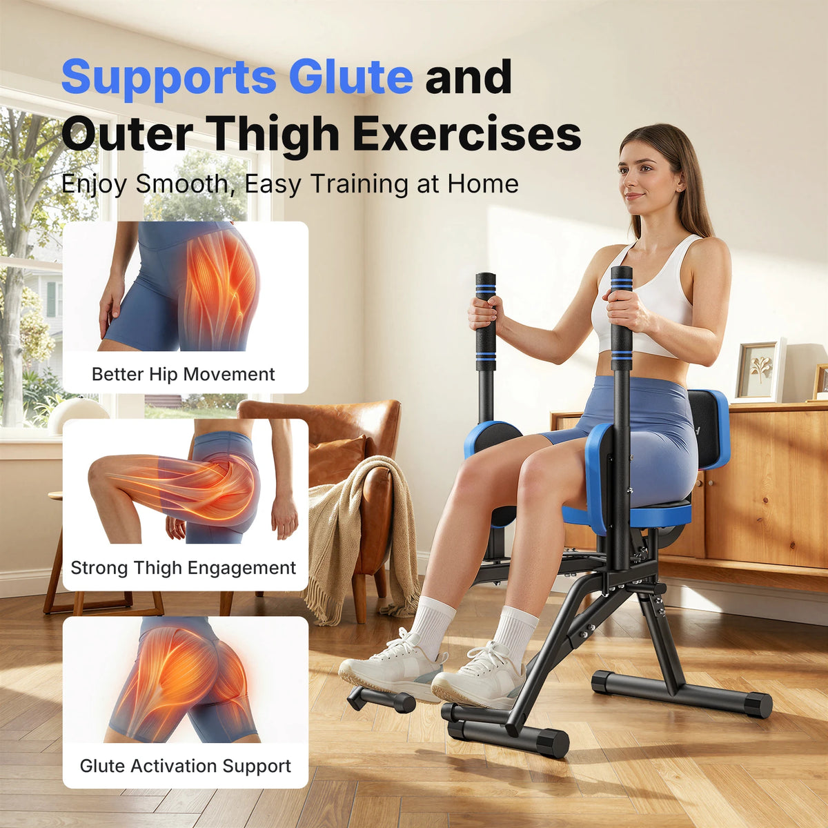 Merach Hip Abductor Machine Adjustable Resistance Glute Trainer With Bands