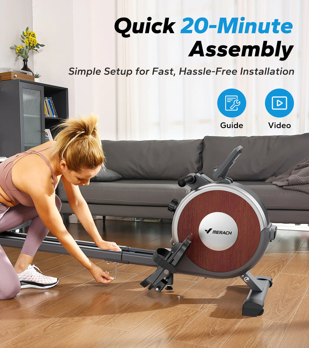 MERACH Magnetic Rowing Machine With Quiet Resistance And Bluetooth
