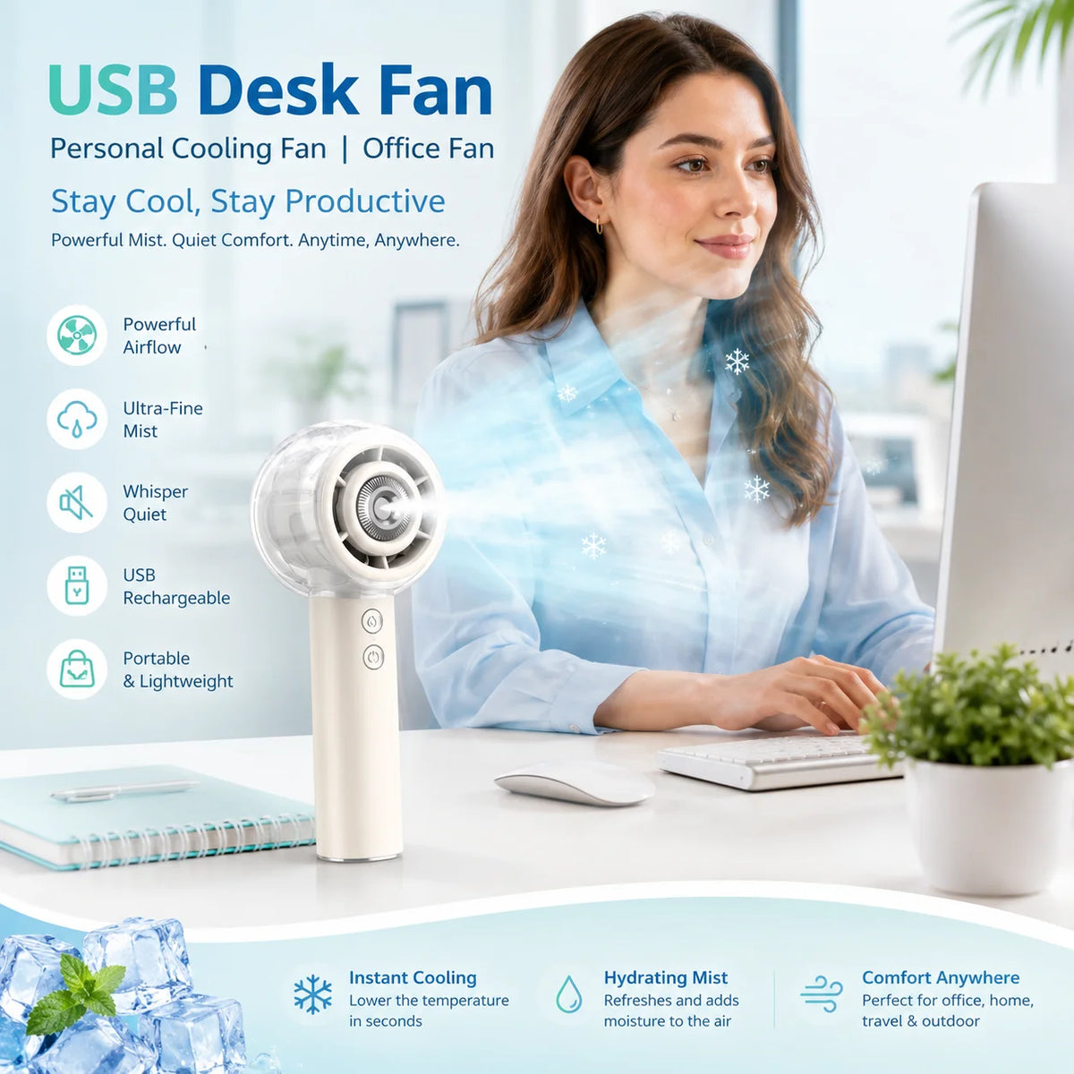 Portable Misting Handheld Fan With 6000mAh Rechargeable Battery