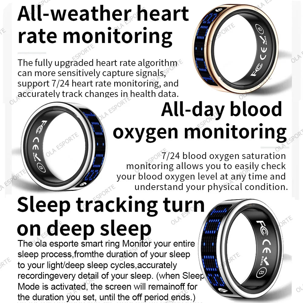 Ola Esporte Smart Ring Heart Rate Blood Oxygen Sleep Display