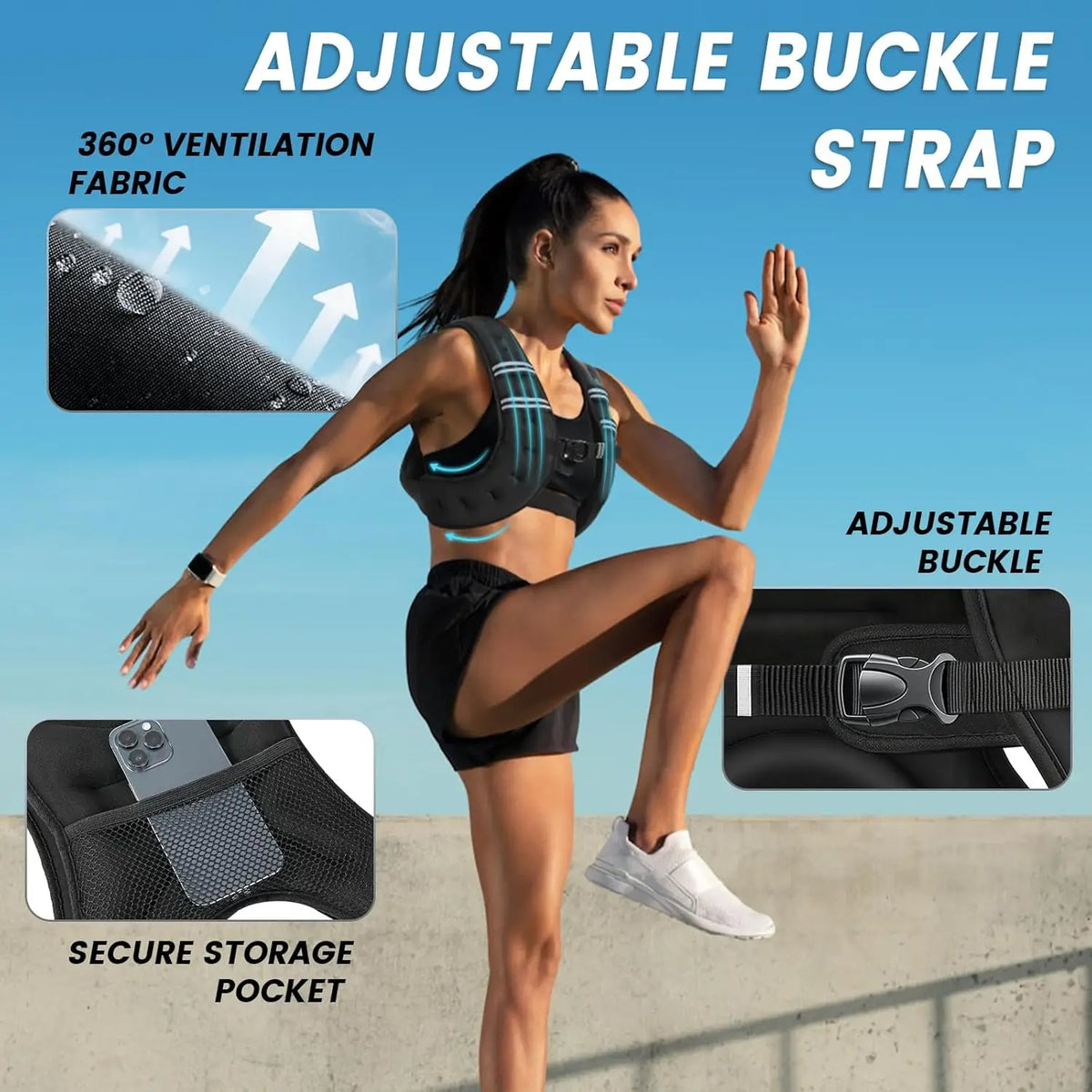 Adjustable Weighted Training Vest With Reflective Outdoor Fitness Design