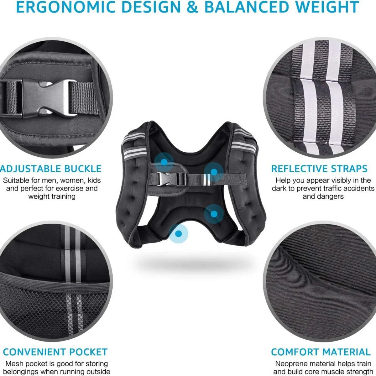 Adjustable Weighted Training Vest With Reflective Outdoor Fitness Design