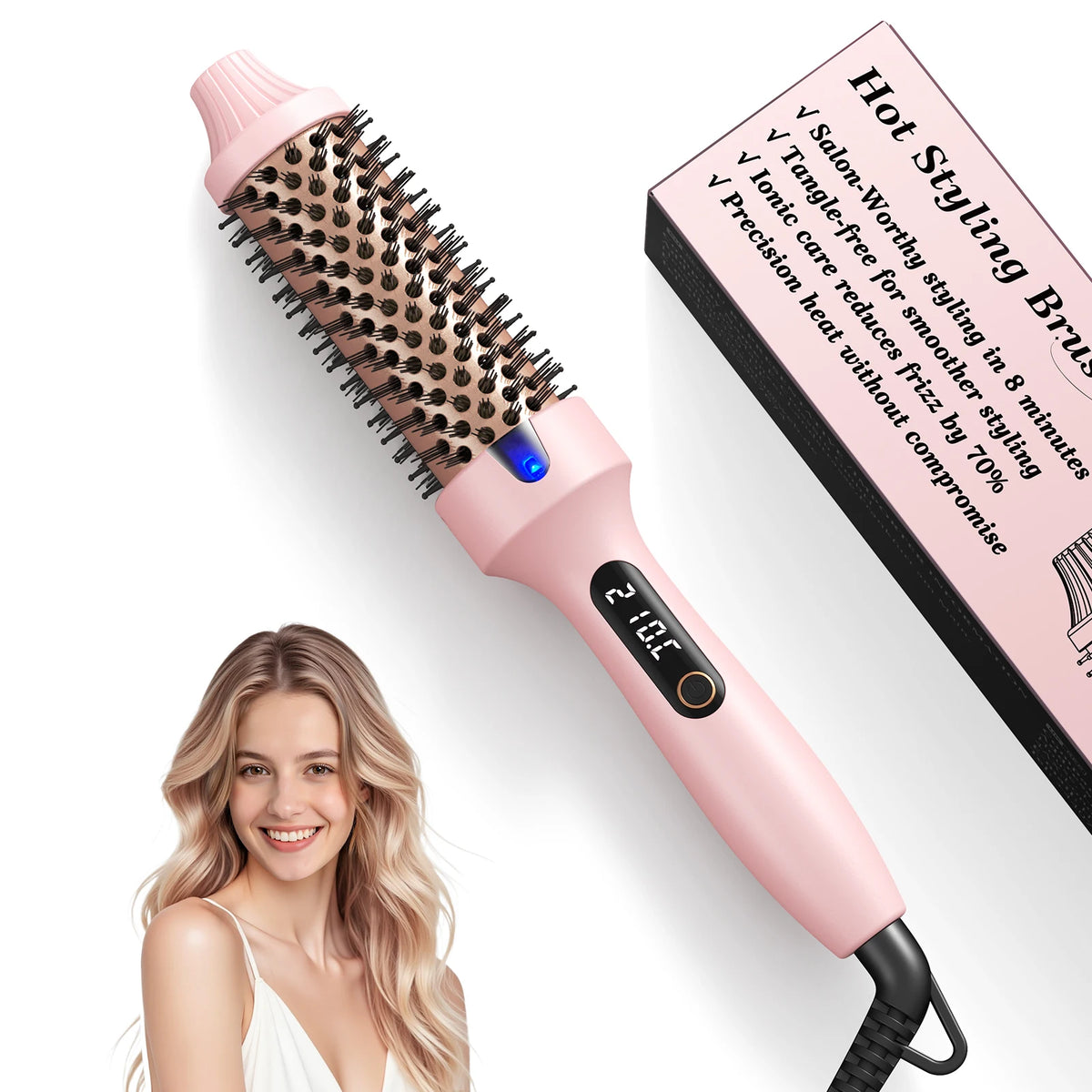 Bopcal Heated Curling Iron Brush For Salon Quality Hair Styling