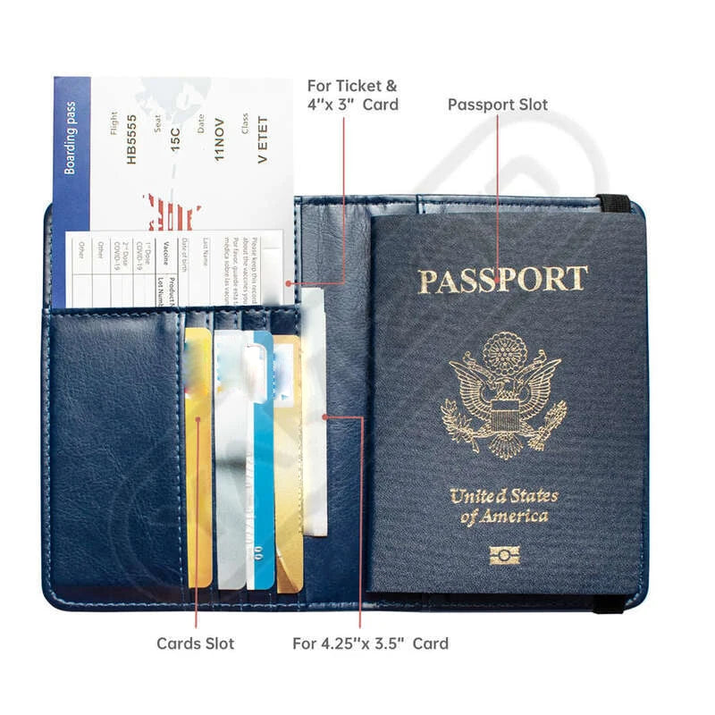 Portable Rfid Blocking Pu Leather Passport Travel Wallet Case