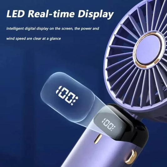 USB-C Rechargeable Folding Fan With LED Display Phone Stand
