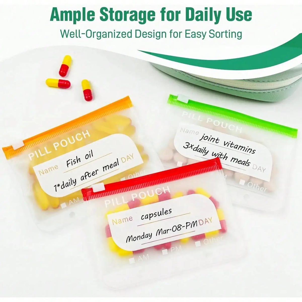 Waterproof Silicone Medicine Pouch With Zipper And Weekly Organizer