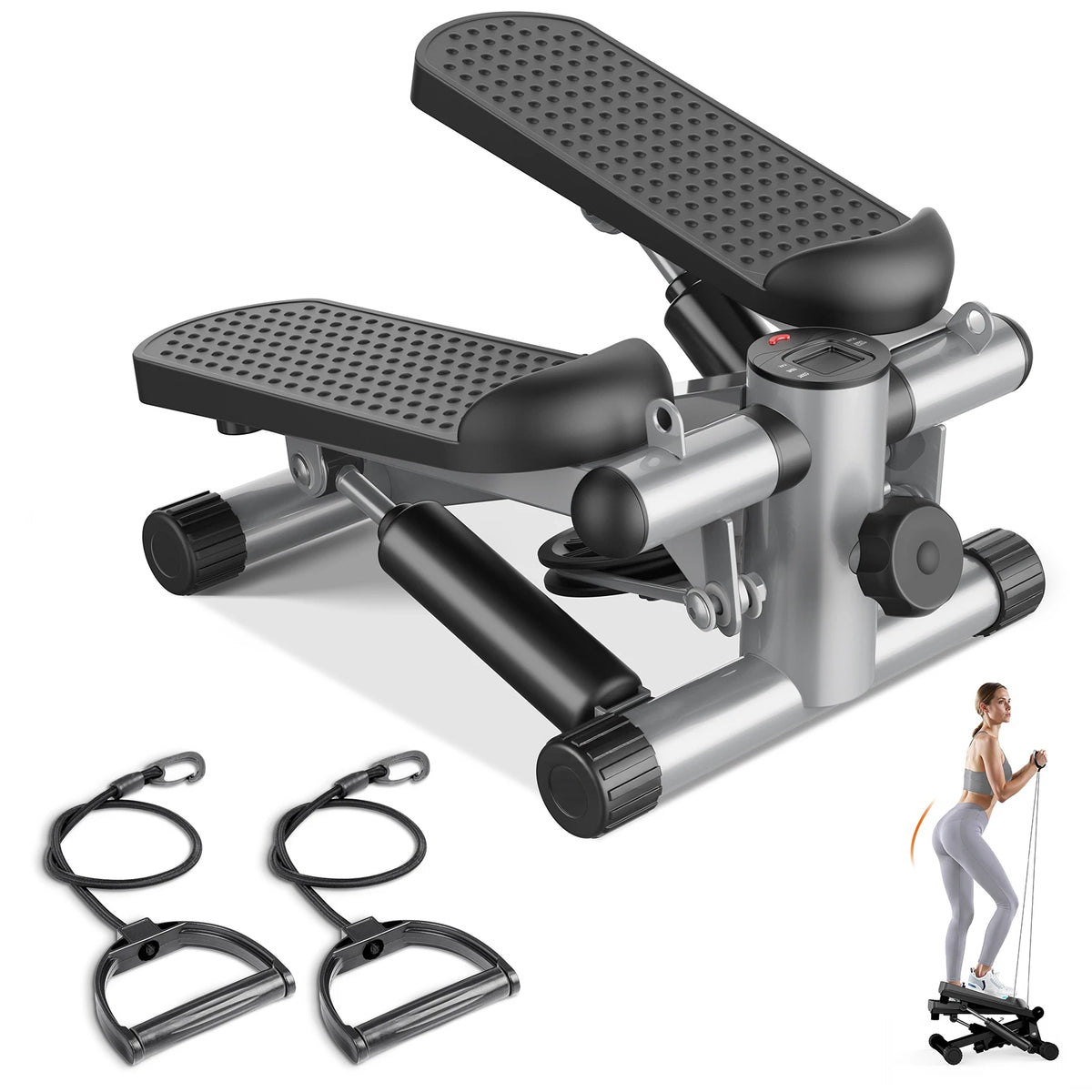 Compact Hydraulic Mini Stepper With Resistance Bands And Display
