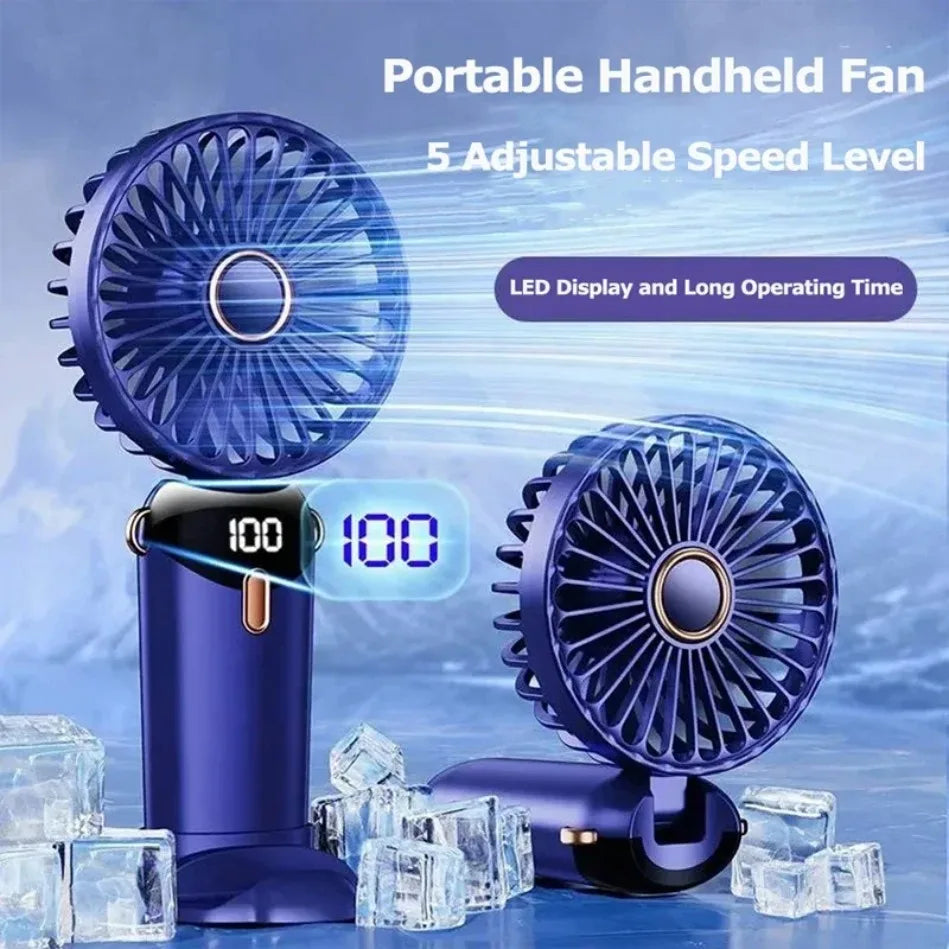 USB-C Rechargeable Folding Fan With LED Display Phone Stand