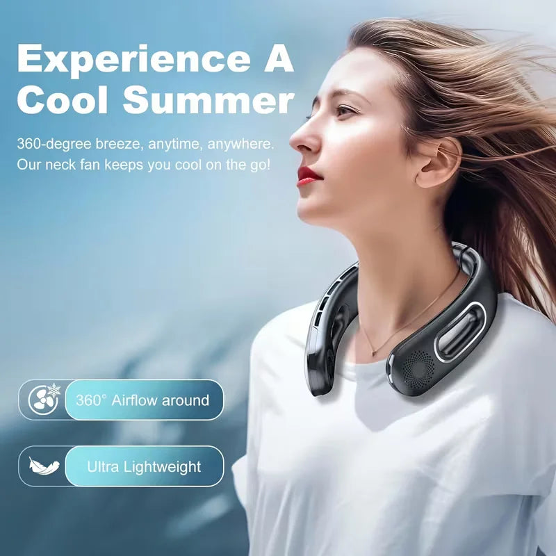 Portable Rechargeable Neck Fan Bladeless Hands Free 4 Speeds Travel