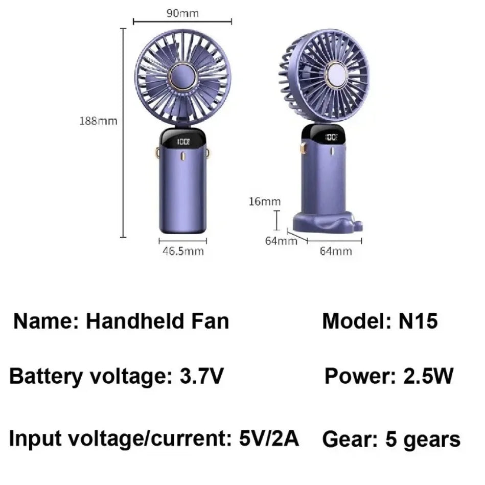USB-C Rechargeable Folding Fan With LED Display Phone Stand