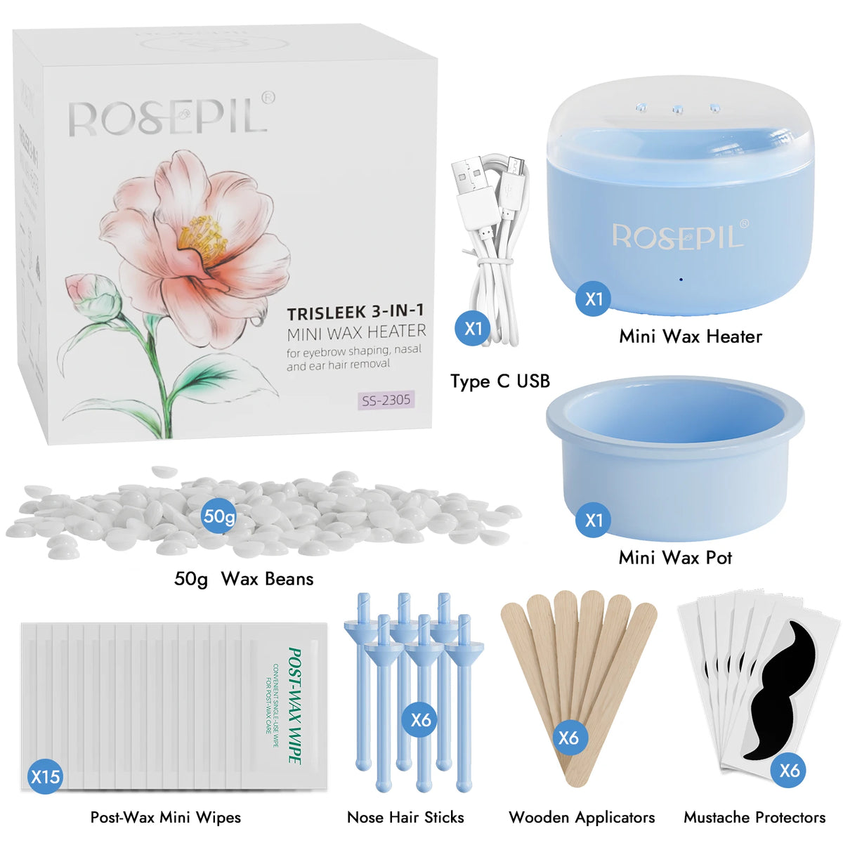 Rosepil Smart Wax Warmer Hair Removal Kit With Fast Charging