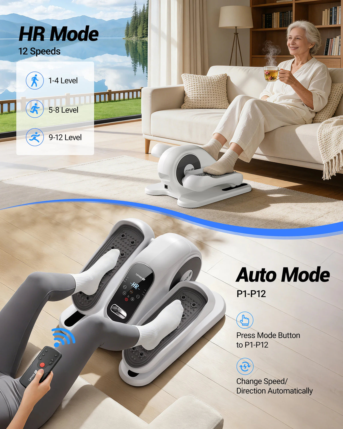 Umay Compact Electric Under Desk Elliptical Machine 12 Speed Remote