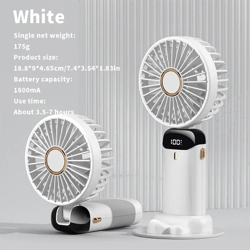 USB-C Rechargeable Folding Fan With LED Display Phone Stand