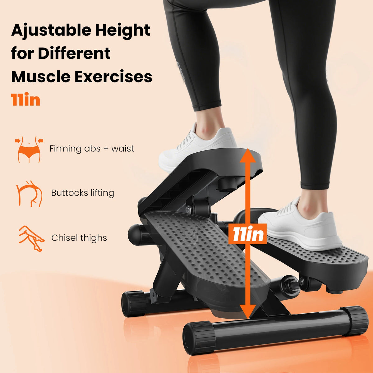 Compact Hydraulic Mini Stepper With Resistance Bands And Display