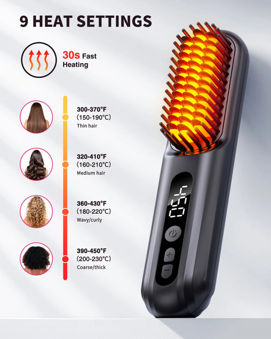 BOPCAL Cordless Ceramic Hair Straightener Brush With Led Display Ions