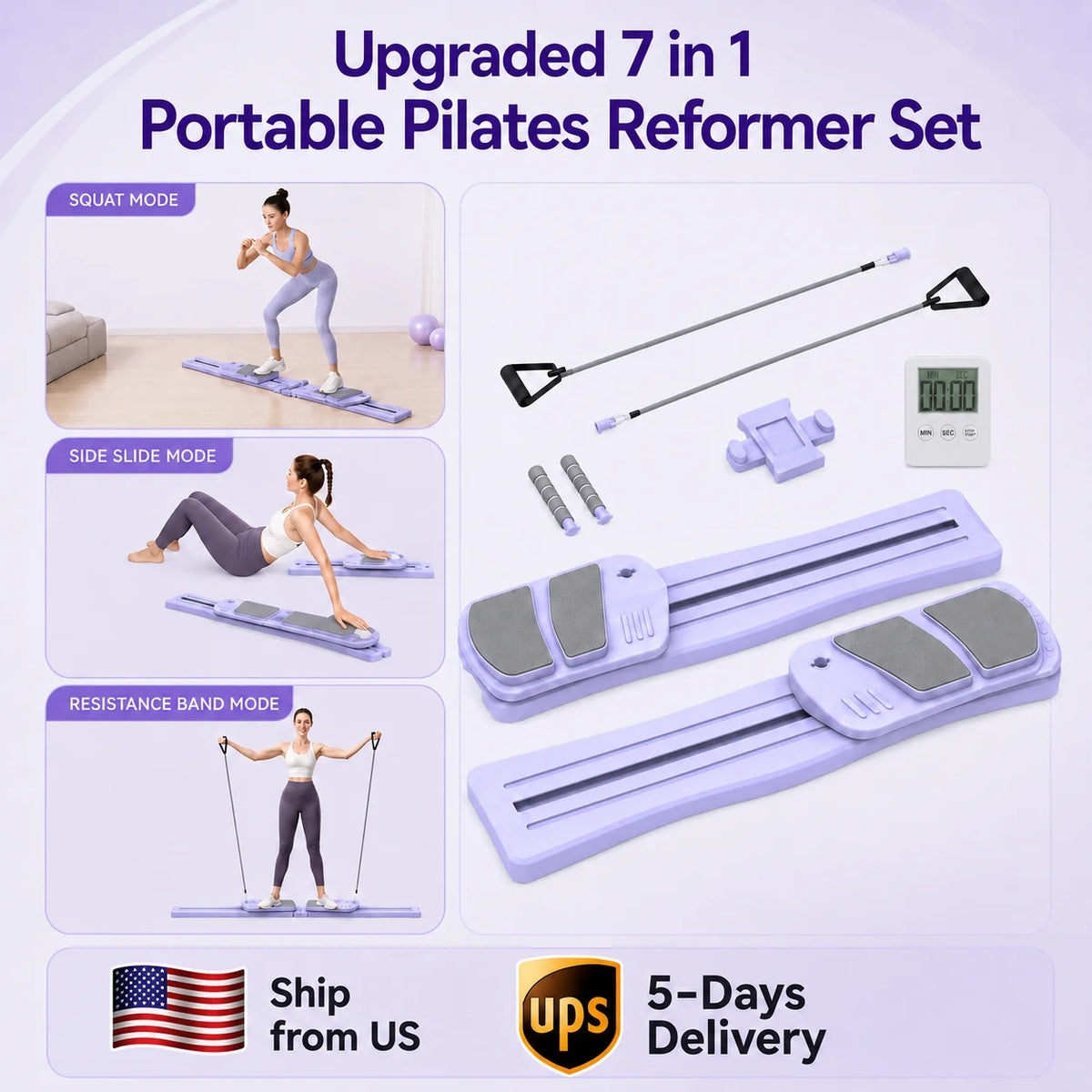 WSUEL 7-In-1 Pilates Reformer Portable Ab Trainer With Resistance Bands