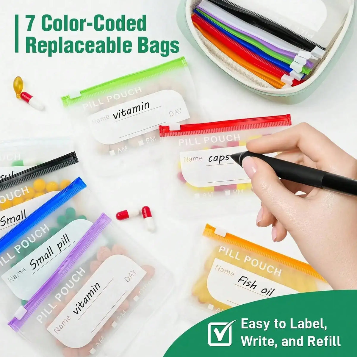 Waterproof Silicone Medicine Pouch With Zipper And Weekly Organizer