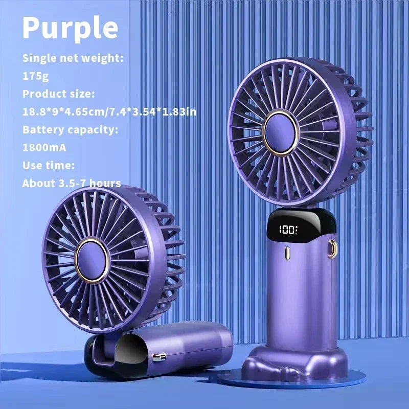 USB-C Rechargeable Folding Fan With LED Display Phone Stand