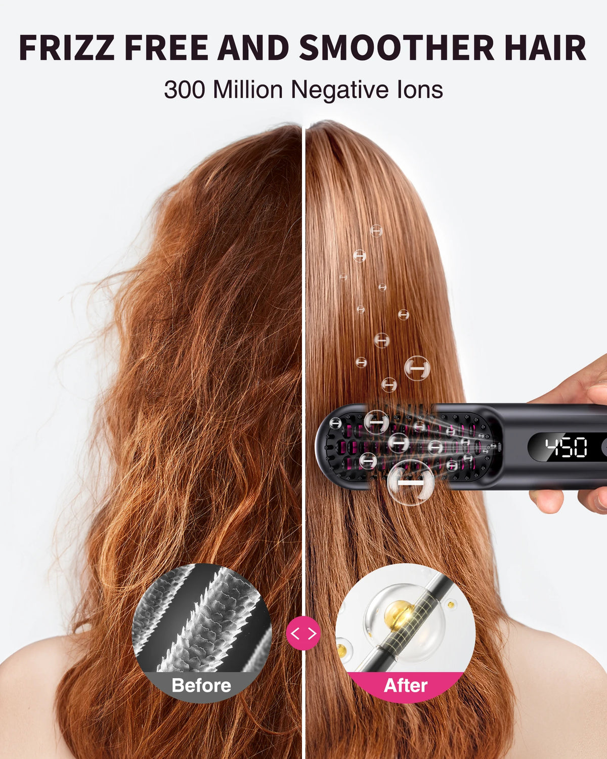 BOPCAL Cordless Ceramic Hair Straightener Brush With Led Display Ions