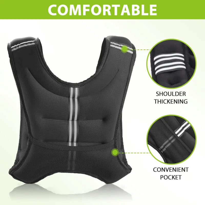 Weighted Vest With Reflective Stripe Pocket For Strength Training