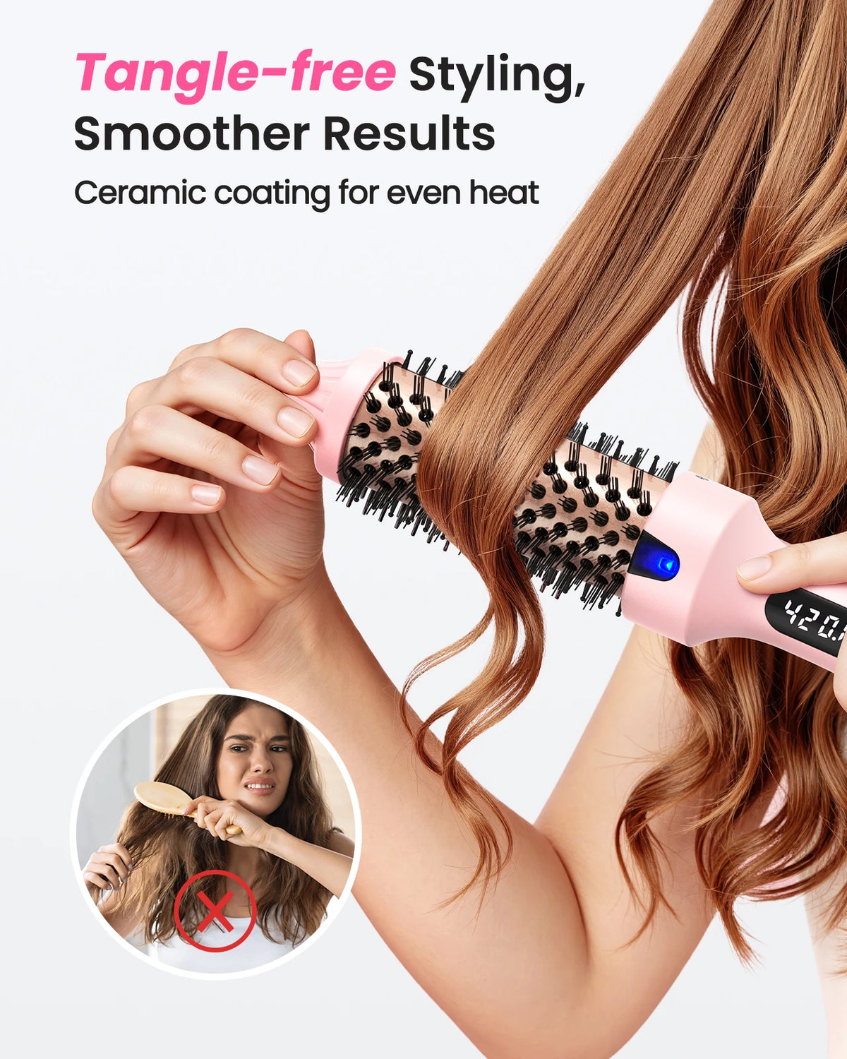 Bopcal Heated Curling Iron Brush For Salon Quality Hair Styling