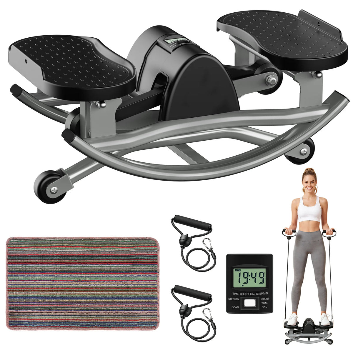 Intelligent Swing Stepper With Digital Display And Resistance Bands