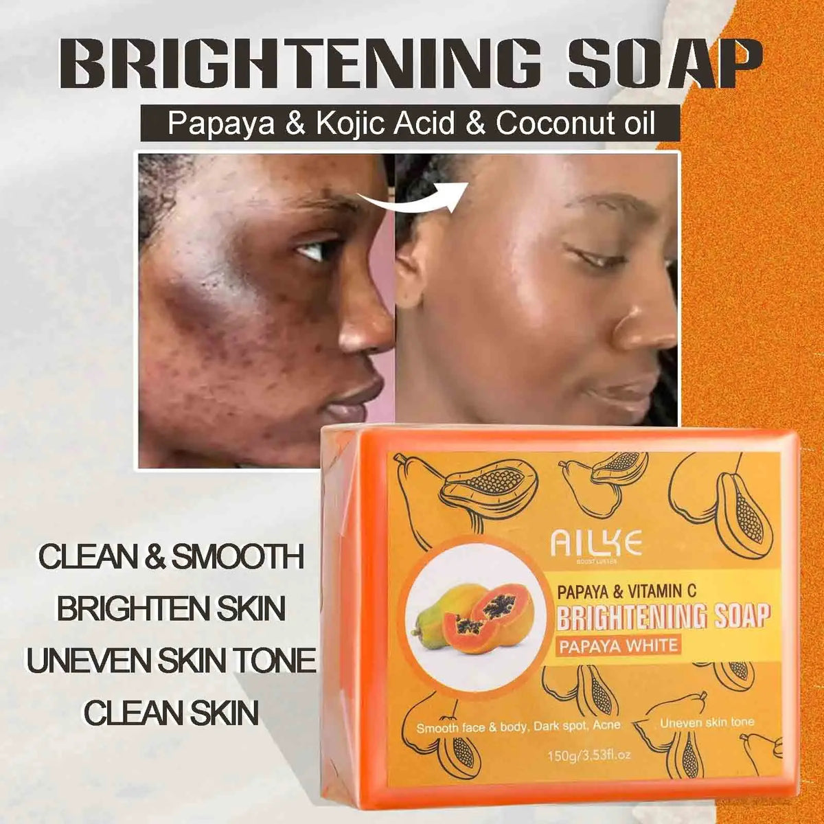 AILKE Organic Papaya Handmade Whitening Soap For Face Body