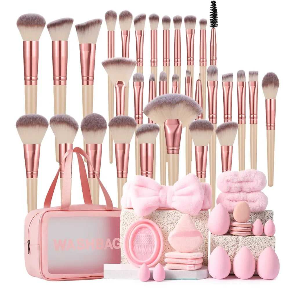 Complete Makeup Brush Set With Cosmetic Bag And Sponges