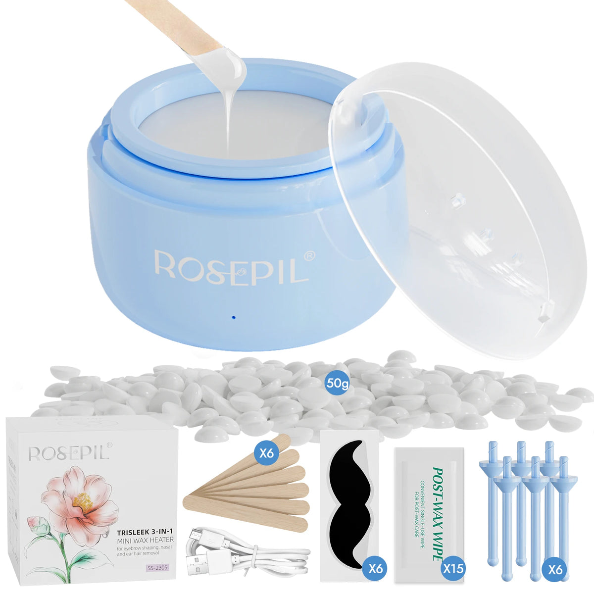 Rosepil Smart Wax Warmer Hair Removal Kit With Fast Charging