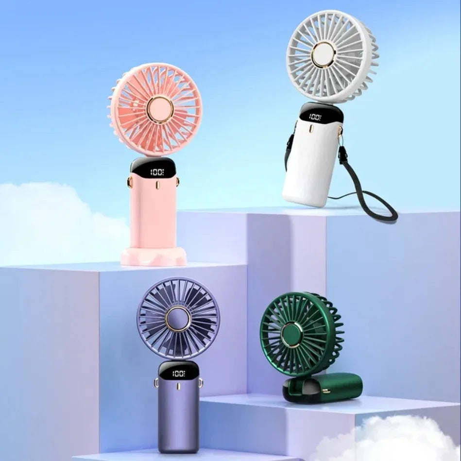 USB-C Rechargeable Folding Fan With LED Display Phone Stand