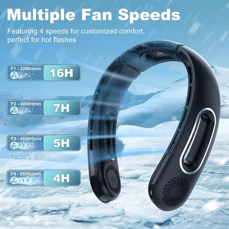 Portable Rechargeable Neck Fan Bladeless Hands Free 4 Speeds Travel