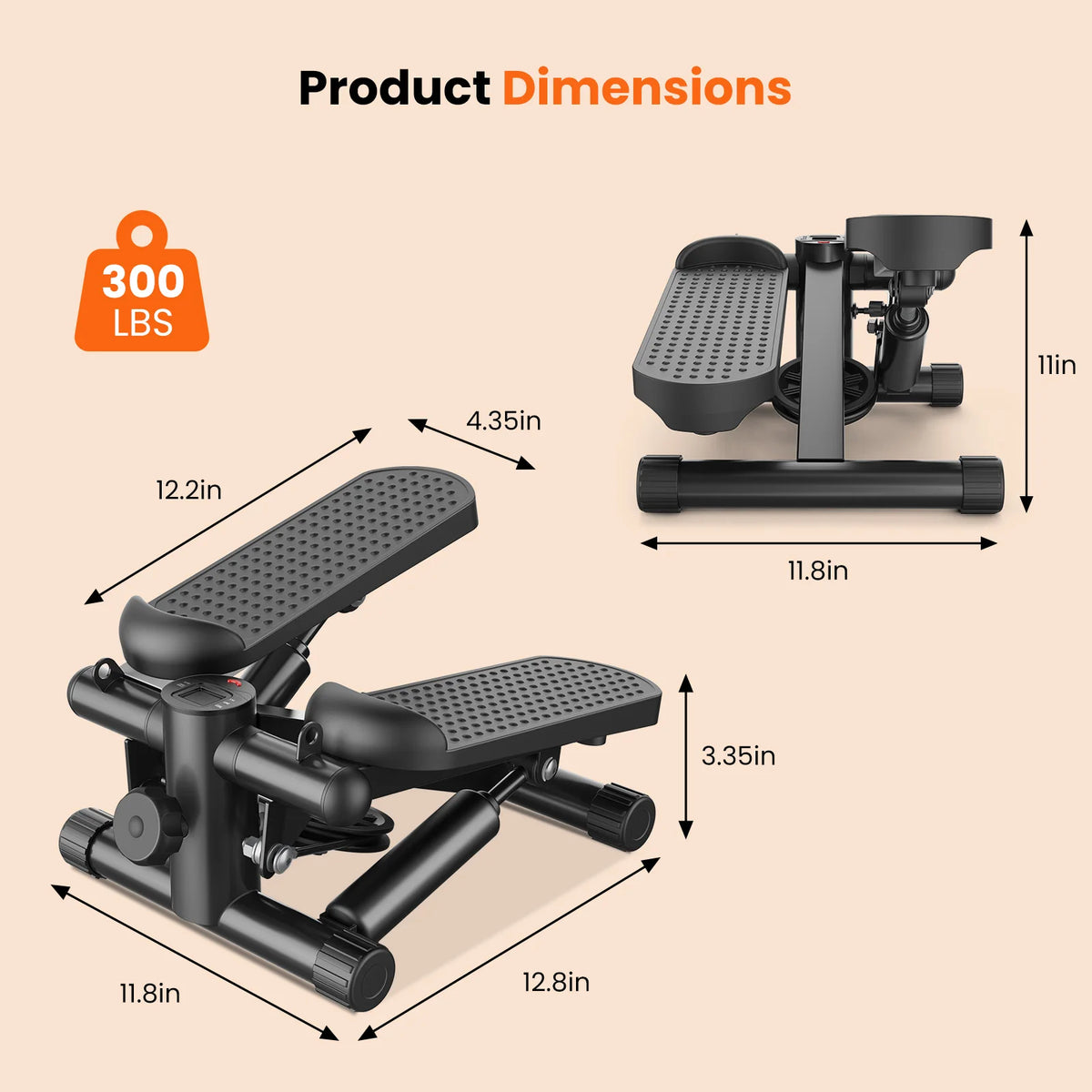 Compact Hydraulic Mini Stepper With Resistance Bands And Display
