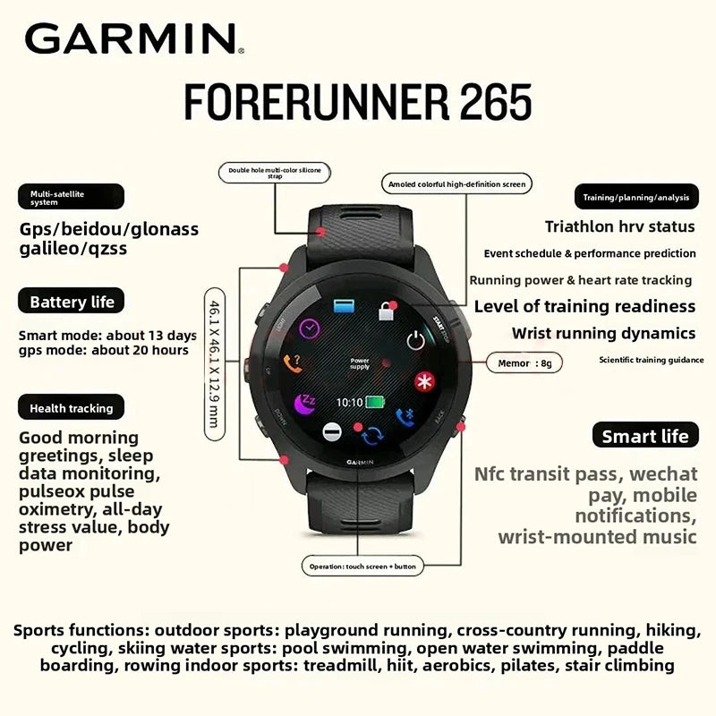 Garmin Forerunner 265 GPS Smartwatch AMOLED Touchscreen Fitness Tracker