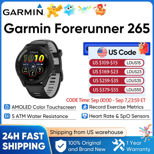 Garmin Forerunner 265 GPS Smartwatch AMOLED Touchscreen Fitness Tracker