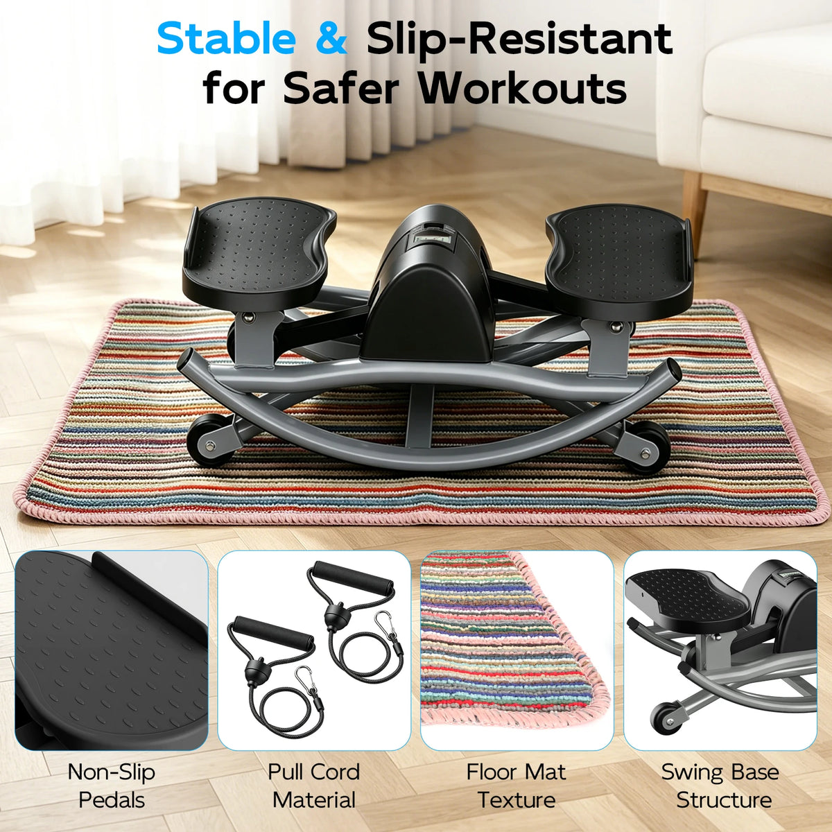 Intelligent Swing Stepper With Digital Display And Resistance Bands