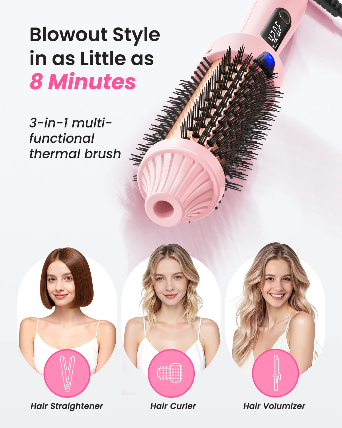 Bopcal Heated Curling Iron Brush For Salon Quality Hair Styling