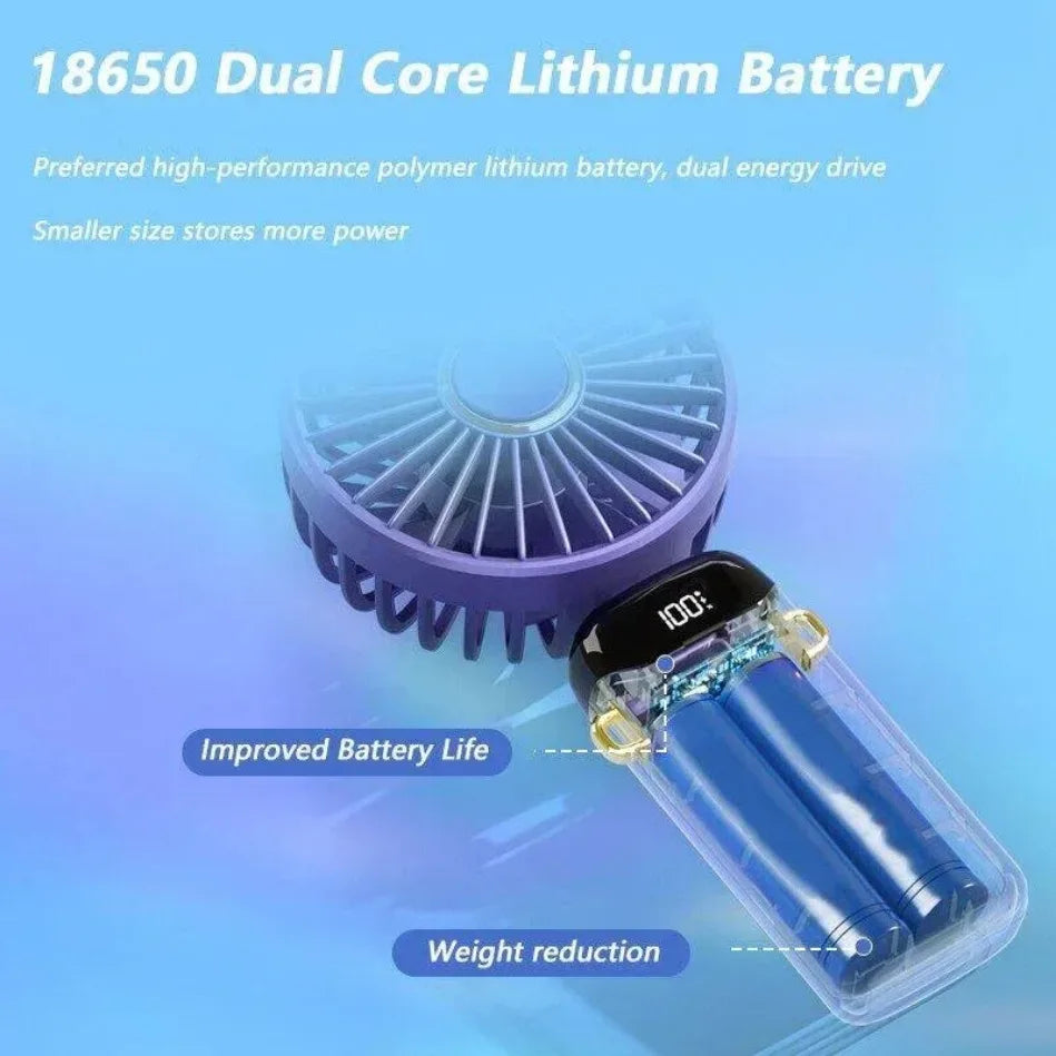 USB-C Rechargeable Folding Fan With LED Display Phone Stand