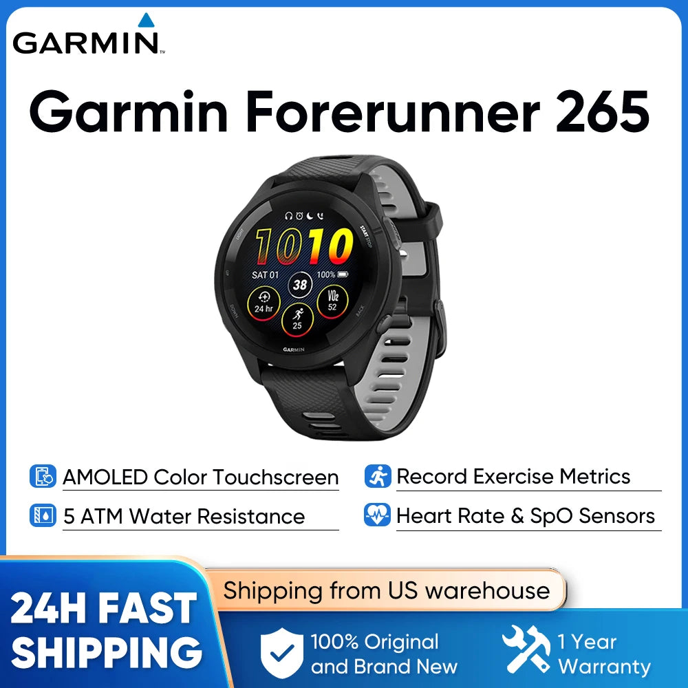 Garmin Forerunner 265 GPS Smartwatch AMOLED Touchscreen Fitness Tracker