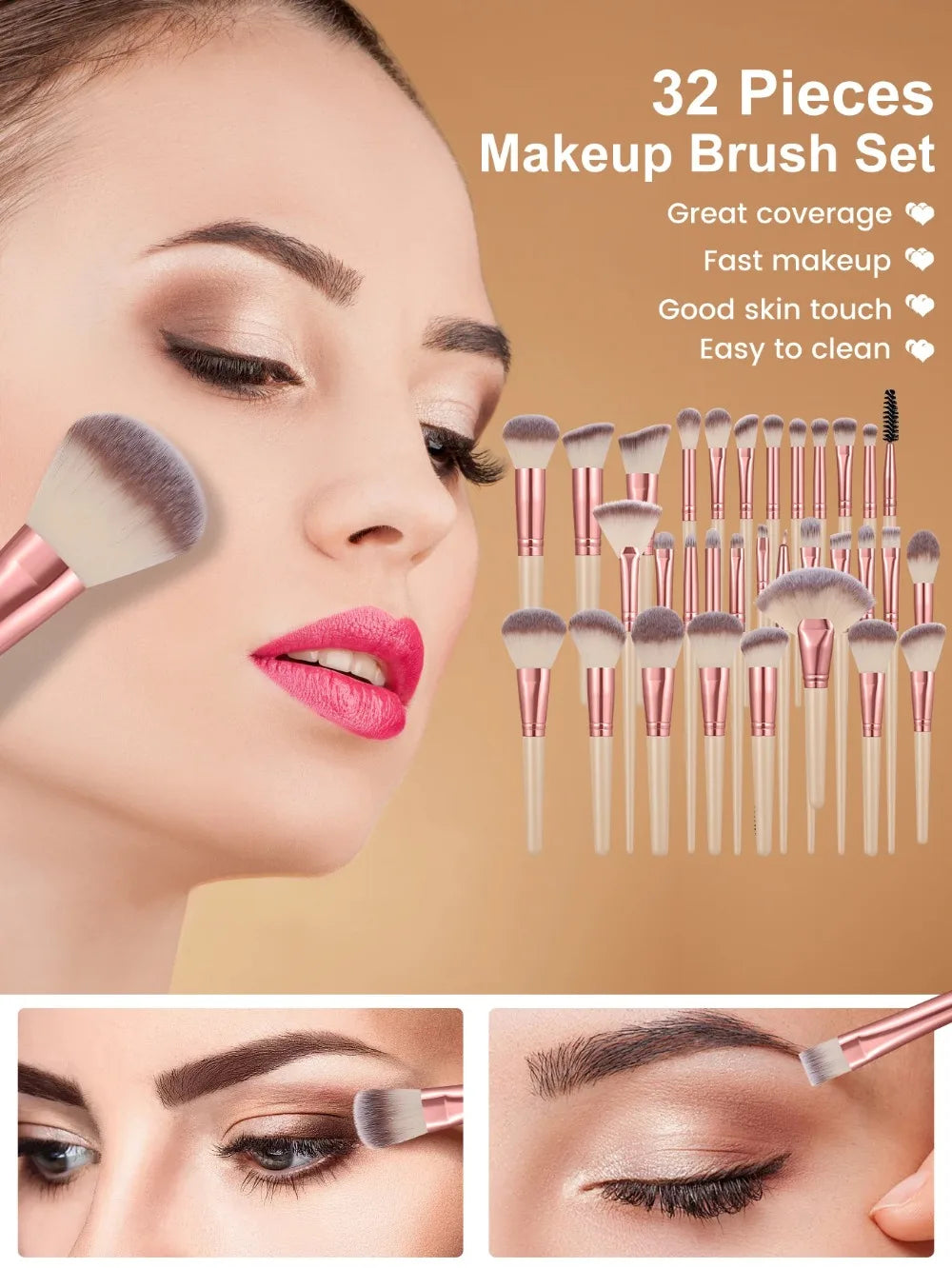 Complete Makeup Brush Set With Cosmetic Bag And Sponges