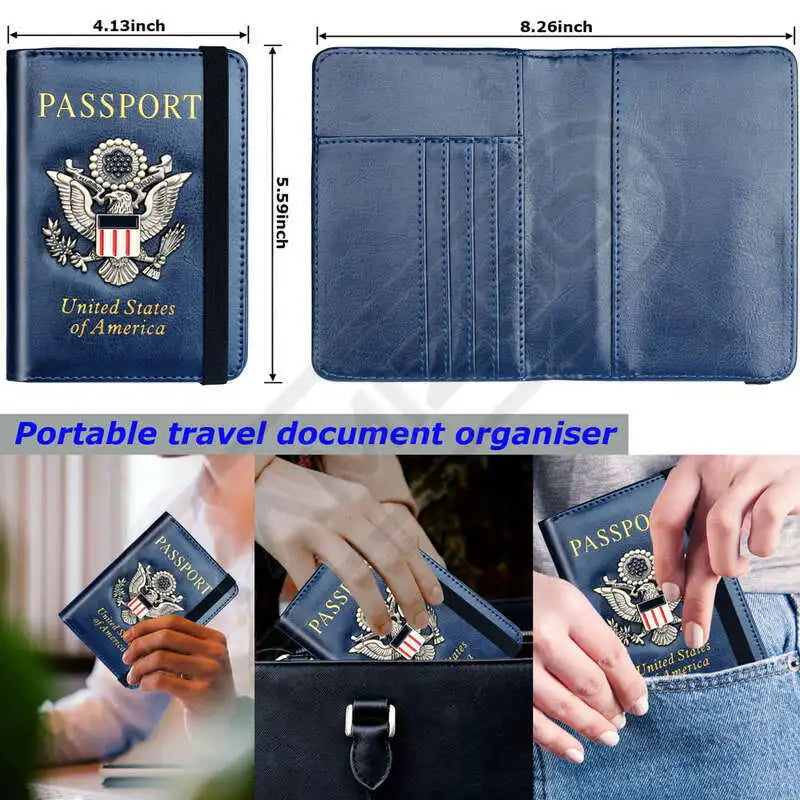 Portable Rfid Blocking Pu Leather Passport Travel Wallet Case